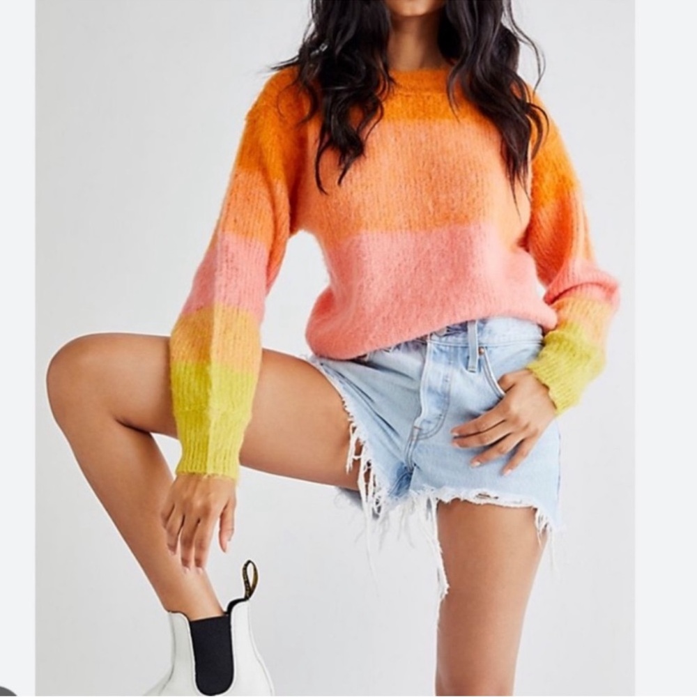 Free People Autumn Sky Ombre Sweater wool blend peach orange pink medium - Picture 2 of 12